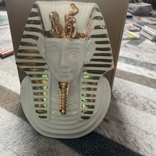 Large Decorative Bust of Pharaoh Tutankhamun Ceramic White & Gold Finish  8”  