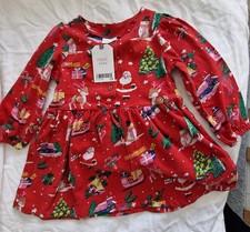 Next Baby Girls Red Christmas Print Dress 9-12 Months