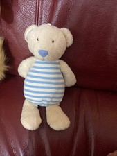 RARE MOTHERCARE BLUE STRIPE MY FIRST LITTLE BEAR SOFT TOY TEDDY COMFORTER Obag4