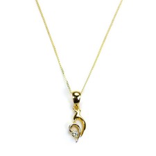 9ct Yellow & White Gold Double Wishbone Pendant with CZ Crystal / Necklace