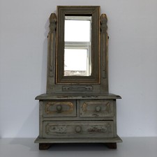 Antique Victorian Painted Wood Vanity Table Tabletop Mirror With Drawers