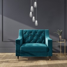 Buttoned Velvet Armchair in Petrol Blue - Cole