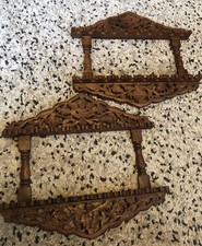 Vintage Handmade Ornate Carved Wood 10/20 Teaspoon/ Jewellery Wall Display Shelf