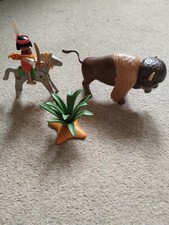Playmobil toy 4+ Horned Bison Buffalo & Indian on horse from 3731