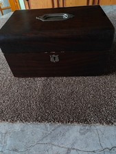 ANTIQUE VICTORIAN MAHOGANY VENEER JEWELLERY/SEWING/WORK BOX FOR RESTORATION.