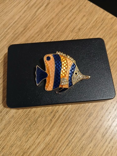 Blue orange angel fish - blue, brooch