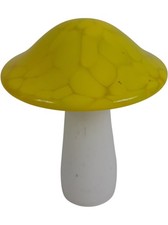 Langham Glass Handmade Mushroom Ornament Yellow White 
