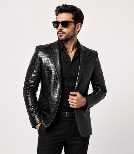 Men black crocodile embossed - men's, crocodile-embossed