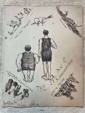 Antique 1899 Dated English Sporting Original Tattoo Flash Style Ink Drawing.