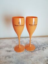 2x Veuve Clicquot Acrylic Plastic Champagne Orange Flutes Glasses 180ml 18cm
