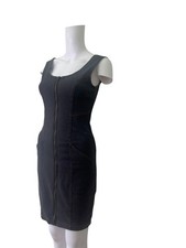 Jane Norman Denim Bodycon Dress Size 6 Womens EU34 Black Cotton Fitted Zip Up