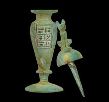 Authentic Ancient Egyptian Eye Makeup Vase "Makhala" Goddess Bastet Lid Egypt BC