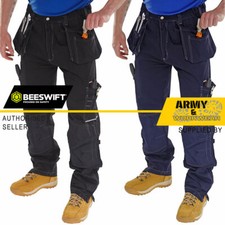 Mens Shawbury Contrst Work Trousers Tradesman Cargo Pants Tool Knee Pad Pockets