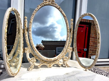 VINTAGE WHITE & GOLD TRIPLE FRENCH LOUIS STYLE DRESSING TABLE MIRROR