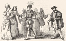 COSTUME. Henry VIII(Holbein's 'Dance of Death') 1845 old antique print picture