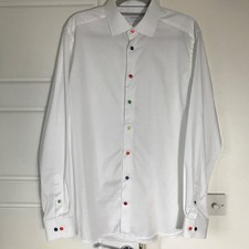 Eton Shirt Mens Large White Contemporary Fit Size 17 Multicolour Buttons