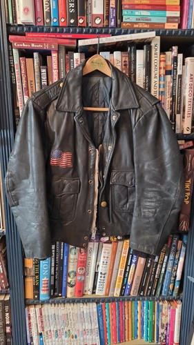 Vtg police leather jacket size - police,