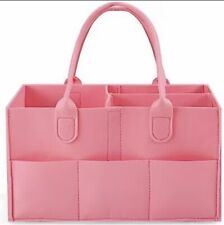 Baby Diaper Organizer Storage Bag, Pink Felt Caddy Changing Nappy Stuff Carrier