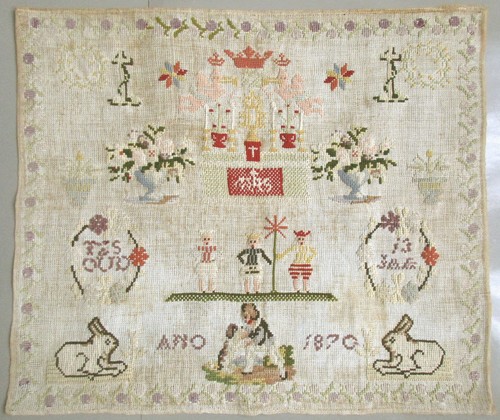 1870 antique dutch woolwork - antique,