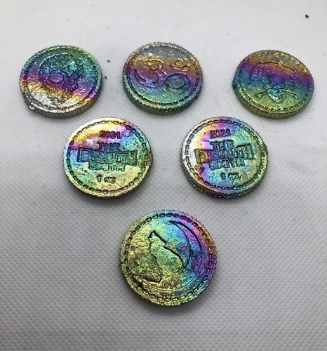 Bismuth crystal rainbow coin - bismuth,