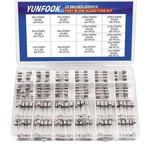200 pcs glass fuses assortment - 200,