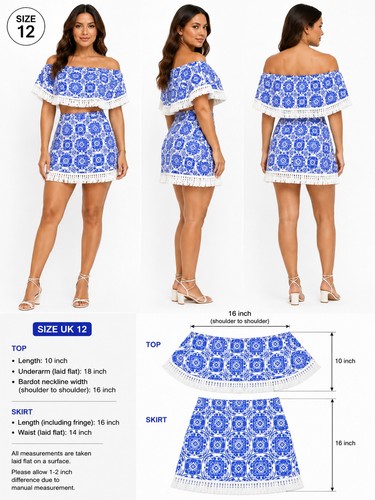 Blue white bardot crop top - blue,