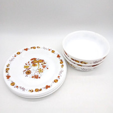ARCOPAL Brown Onion Milk Glass Set of 4 Vintage Side Plates & 3 Bowls