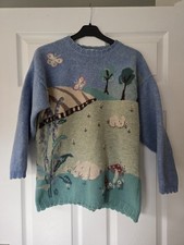 Womens Vintage Tulchan Knitted Patterned Jumper Wool 3/4 Sleeve  Size Medium 