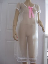 Sheer Nylon white  pink lace