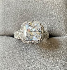 925 Michelle Mone CZ square cut halo cluster ring size P sterling silver 5.81g