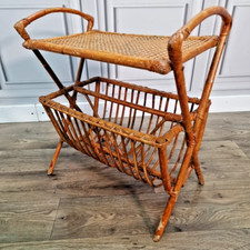 Retro Vintage Rattan Mid Century Cane Magazine Rack - Side Table Paper Bamboo