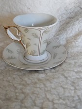 Italian Design Tea Cup & Saucer Set Gray Gold Trim Cup 3'' Saucer 4.5" Porcelain
