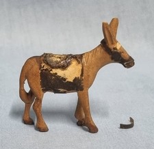 Antique Miniature Hand Carved Wooden Toy Donkey for Farm or Nativity AF