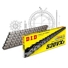 DID Motorcycle Chain Set Steel 520VX3 Clip Lock