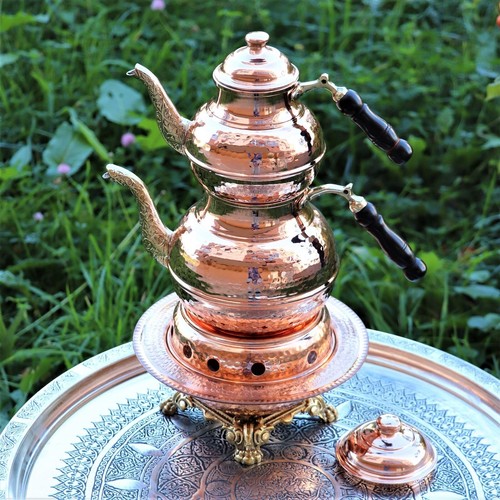 Copper teapot with warmer - with,