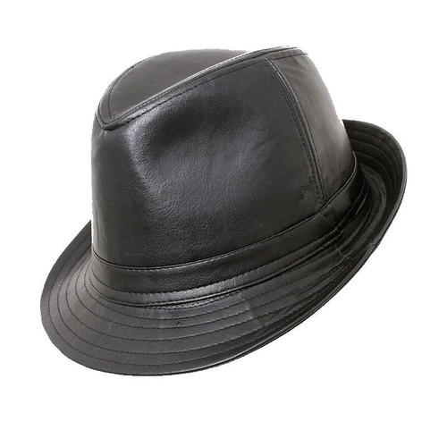 Unisex black trilby - black, leather