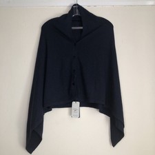 Cashmere Collection poncho Wrap OS Navy Blue wool silk Button Made In Italy