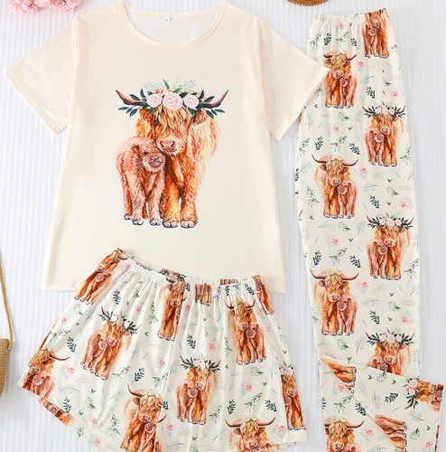 Ladies cow print pajamas - pajamas, round