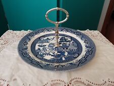Churchill Blue & White Willow Pattern 1 Tier Cake Stand With Handle