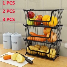 Metal Wire Vegetable Fruit Storage Basket Kitchen Stackable Rack with Handles UK
