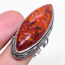 Yellow Amber Gemstone Handmade 925 Sterling Silver Vintage Adjustable Ring Z729