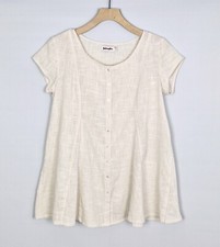 FABINDIA NEUTRAL OATMEAL COTTON SLUB LIGHTWEIGHT MINIMAL A LINE BLOUSE TOP M 12