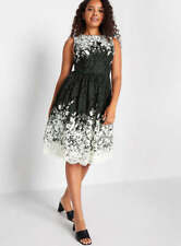 M&Co Dress Ladies Black White Floral Lace Border Midi Dress 8 10 12 14 16 18