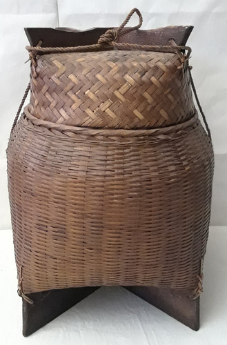 Vintage basket hand woven dark - woven,