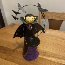Partylite Count Dracula Batcula Vampire Bats Candle Holder Halloween 13” W Box