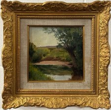 Marie- Augustin Zwiller : River Landscape , Oil On Board , Signed