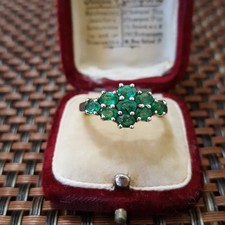 925 Sterling Silver Jewellery Colombian Emerald Cluster Ring UK Size R½ / EU 59