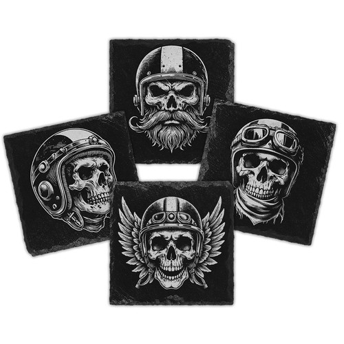 Skull biker slate coasters - biker, |