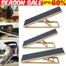 Solid Wooden Folding Pet Ramp Car Dog Ladder Adjustable Non-slip Carpet Safety 