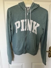 Victoria Secret-Pink-Zip Up Lightweight Hoodie Size Small- Teal Green Blue-logos